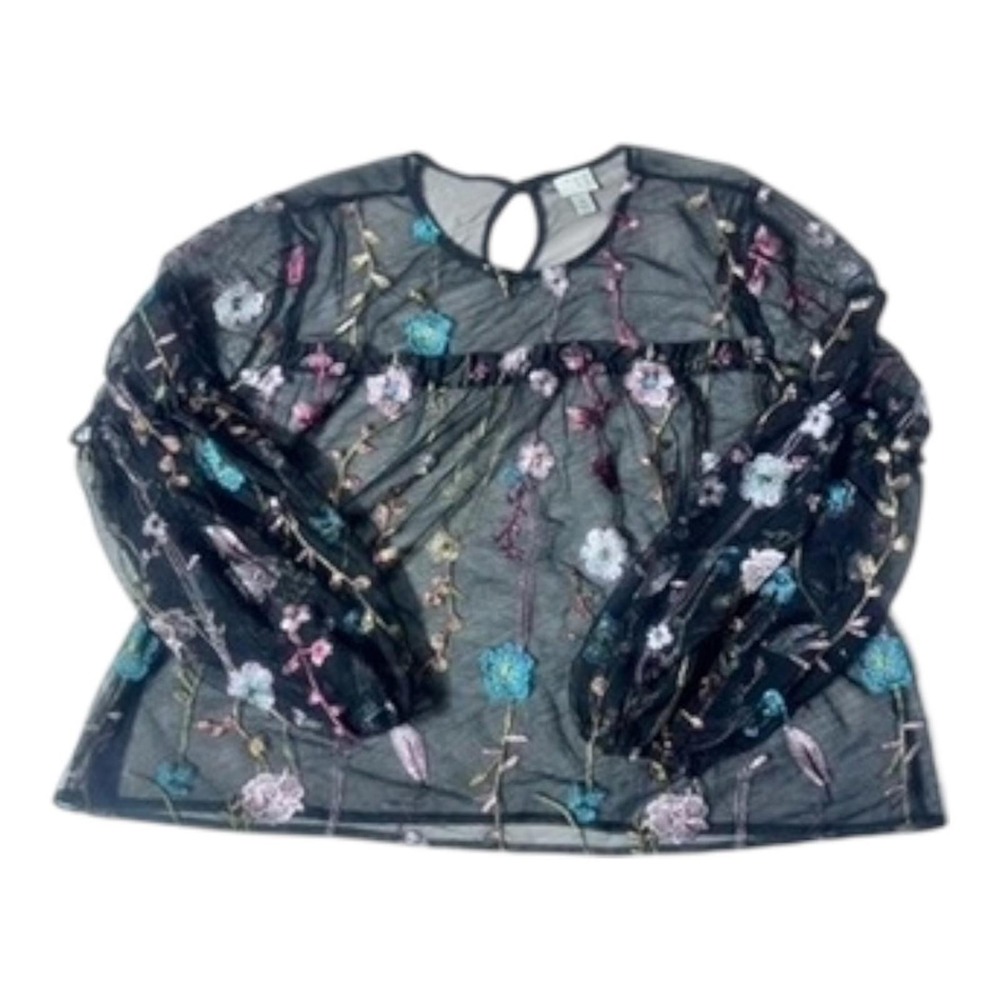 A New Day Sheer Floral Embroidered Top Size XL